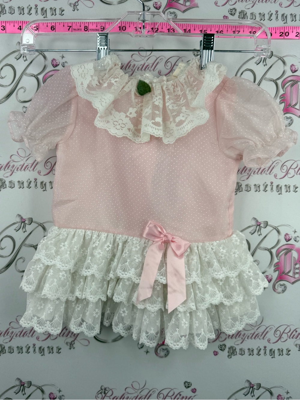 Baby dress vintage Victorian rare Pink Lace Tiered Baby Dress with Bow